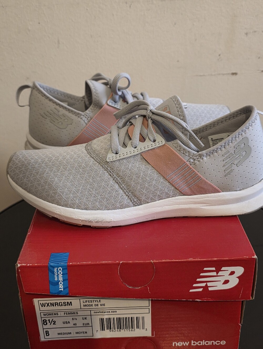 New Balance Women's Light Gray and Blush Lace Up Sneakers